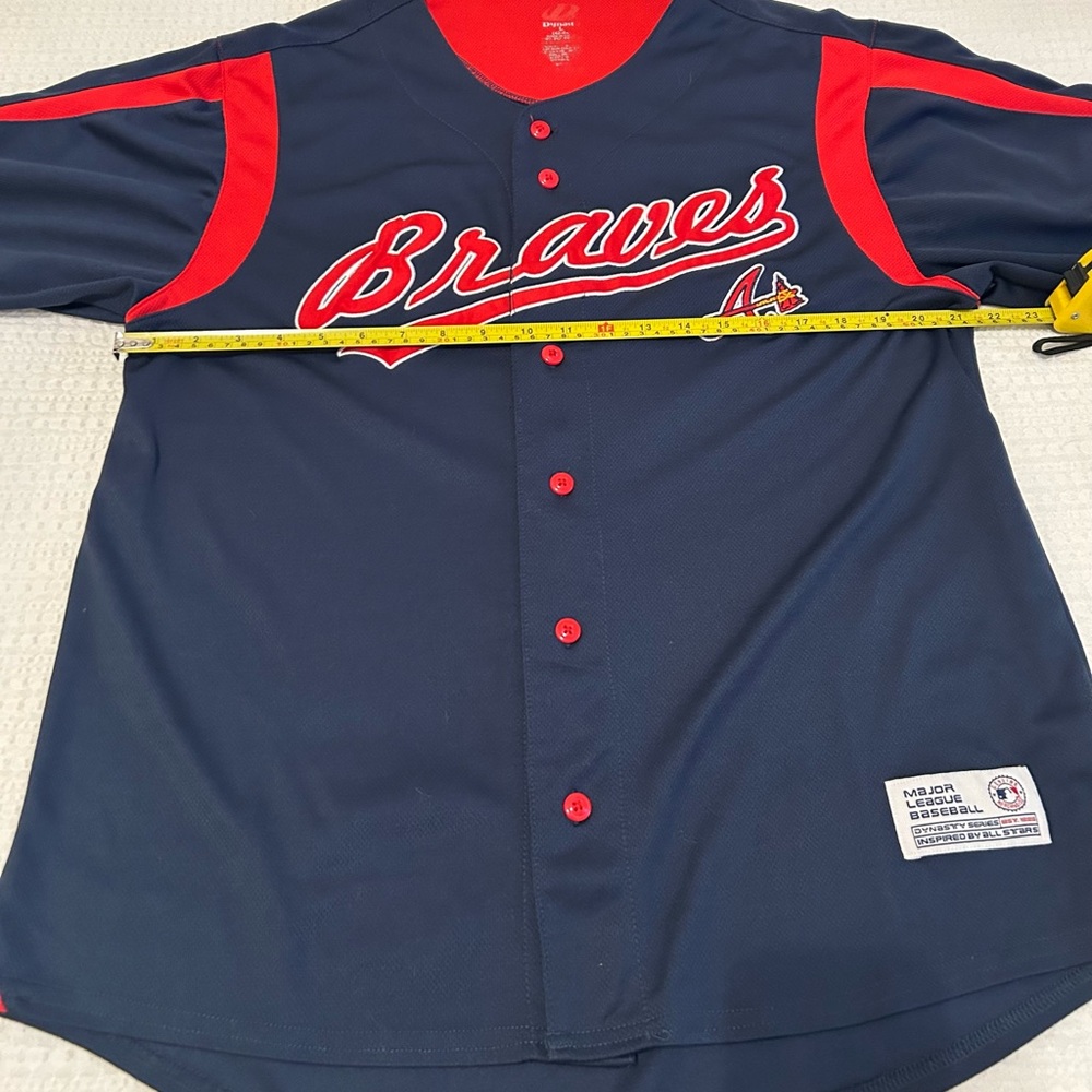 Atlanta Braves Baseball Jersey Button Down Jersey Adult Large Navy Jersey - Picture 2 of 5